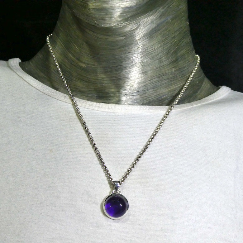 Amethyst Pendant, Cabochon Round, 925 Sterling Silver r1