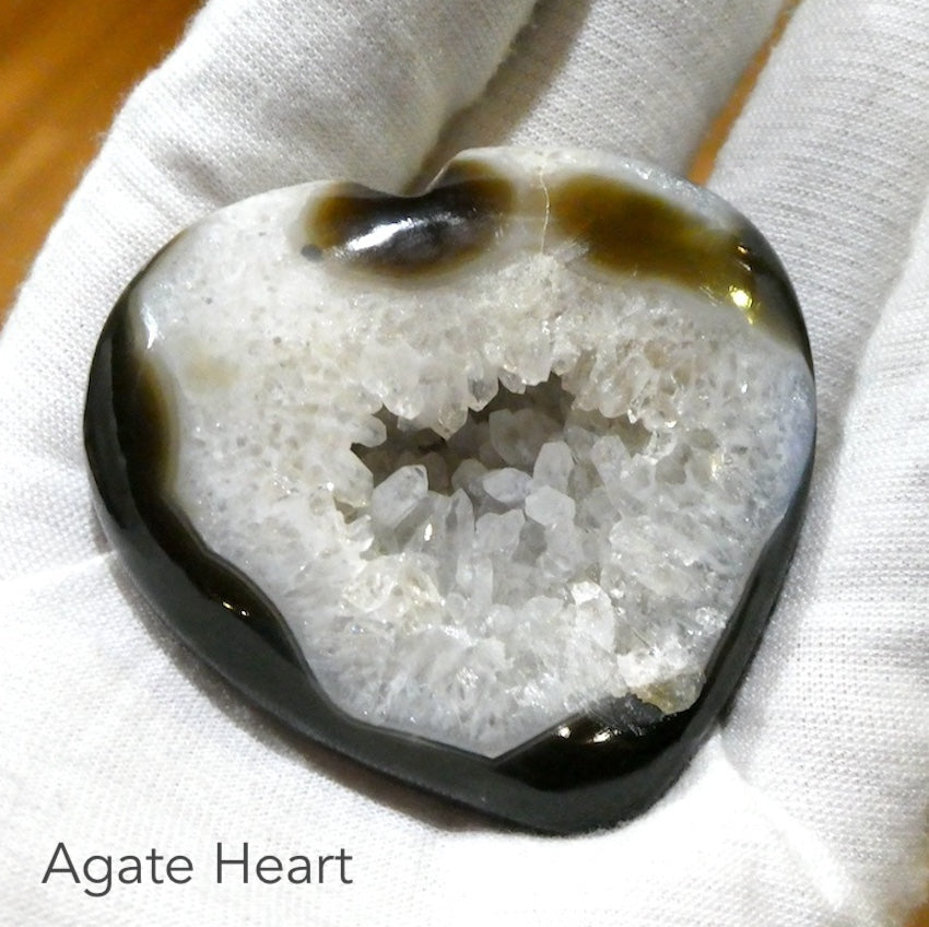 Agate Heart | Black with Quartz Cave | New Cycles | Healing Journey | Organic | Unique |  Ornament | Meditation & healing | Crystal Heart Melbourne Australia since 1986