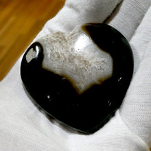 Load image into Gallery viewer, Agate Heart | Black with Quartz Cave | New Cycles | Healing Journey | Organic | Unique |  Ornament | Meditation &amp; healing | Crystal Heart Melbourne Australia since 1986