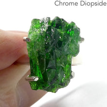 Load image into Gallery viewer, Chrome Diopside Ring | Raw Uncut Natural Nugget | Vibrant Green | 925 Sterling Silver | Claw Set | Open Back | Strong Signet Style | US Size 8 | AUS or UK size P1/2 | Genuine Gems from  Crystal Heart Melbourne Australia since 1986