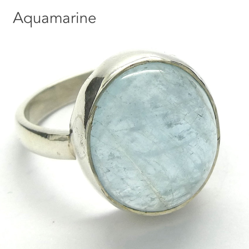 Aquamarine Ring | Oval Cabochon | 925 Sterling Silver | US Size 8 | AUS Size P1/2 | Genuine Gems from Crystal Heart Melbourne Australia since 1986