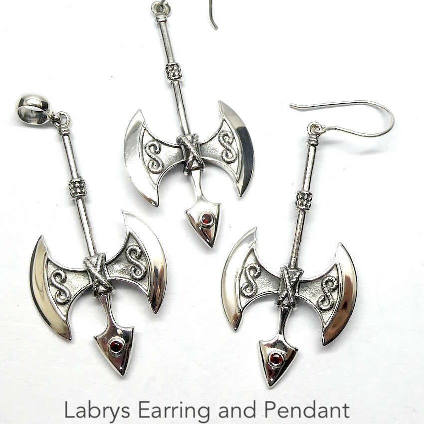 Labrys Earring and Pendant | 925 Sterling Silver | Fine Detail | Crystal Heart Melbourne Australia since 1986 