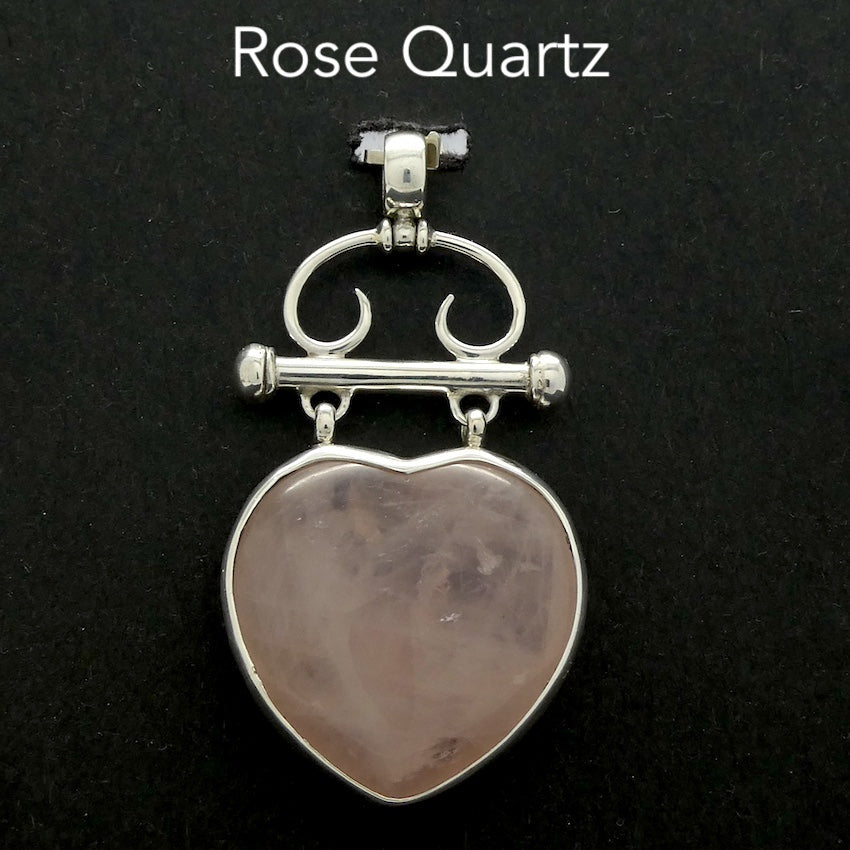 Rose Quartz Heart Pendant | Large Puff Heart | Good Colour | 925 Sterling Silver | Steampunk | Quality Silver work | Taurus Libra | Genuine Gems from Crystal Heart Melbourne Australia since 1986