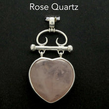 Load image into Gallery viewer, Rose Quartz Heart Pendant | Large Puff Heart | Good Colour | 925 Sterling Silver | Steampunk | Quality Silver work | Taurus Libra | Genuine Gems from Crystal Heart Melbourne Australia since 1986