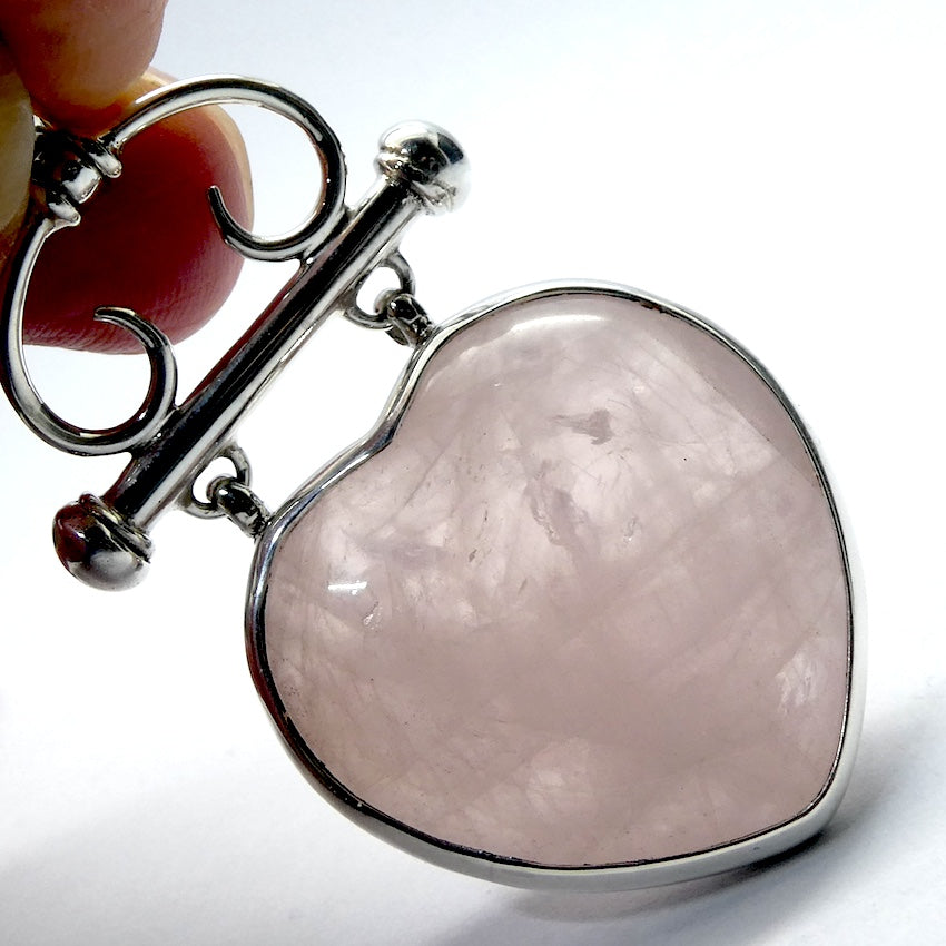 Rose Quartz Heart Pendant | Large Puff Heart | Good Colour | 925 Sterling Silver | Steampunk | Quality Silver work | Taurus Libra | Genuine Gems from Crystal Heart Melbourne Australia since 1986