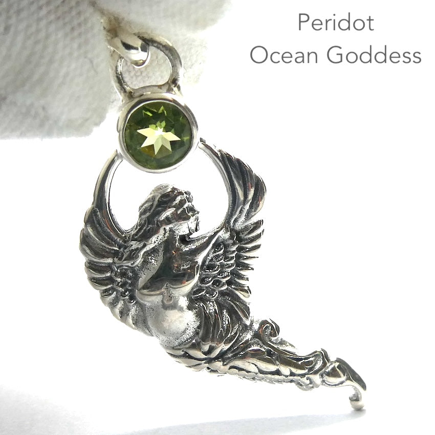 Winged Mermaid Fairy Goddess Pendant  | Putri Duyong | Faceted Peridot | 925 Sterling Silver | Genuine Gems from Crystal Heart Melbourne Australia since 1986