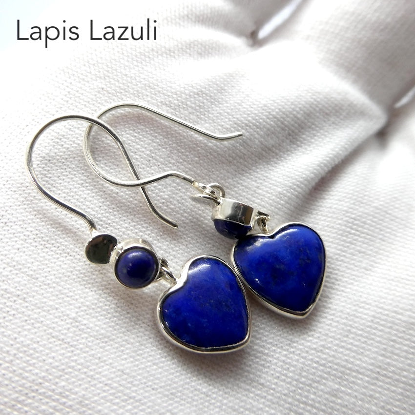 Lapis Lazuli Earrings | Carved puff Hearts | Lovely Colour | 925 Sterling Silver | Deep Royal Blue | Genuine gems from Crystal Heart Melbourne Australia since 1986