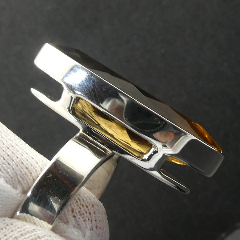 Citrine Ring Faceted Marquis Cut | 925 Sterling Silver | AAA  mellow Orange | Besel Set |  US Size 8.5 | AUS Size Q1/2 | Natural | Abundant Energy Repel Negativity | Aries Gemini Leo Libra | Genuine Gems from Crystal Heart Melbourne Australia  since 1986