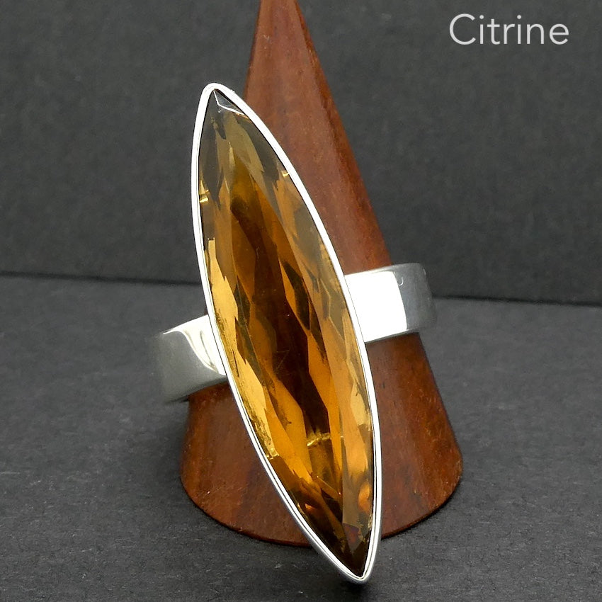 Citrine Ring Faceted Marquis Cut | 925 Sterling Silver | AAA  mellow Orange | Besel Set |  US Size 8.5 | AUS Size Q1/2 | Natural | Abundant Energy Repel Negativity | Aries Gemini Leo Libra | Genuine Gems from Crystal Heart Melbourne Australia  since 1986