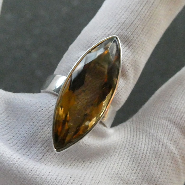 Citrine Ring Faceted Marquis Cut | 925 Sterling Silver | AAA  mellow Orange | Besel Set |  US Size 8.5 | AUS Size Q1/2 | Natural | Abundant Energy Repel Negativity | Aries Gemini Leo Libra | Genuine Gems from Crystal Heart Melbourne Australia  since 1986