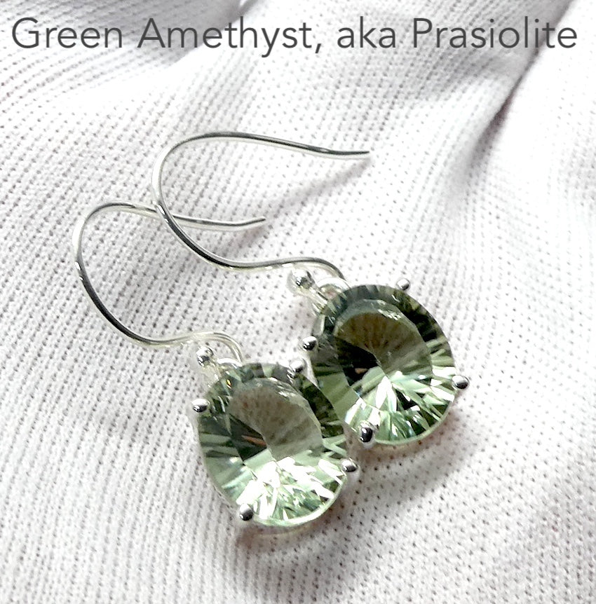 AAA Grade Prasiolite Earring | Green Amethyst | 925 Sterling Silver | Small Faceted Rounds  | Simple quality setting  | Genuine Gems from Crystal Heart Melbourne Australia since 1986 