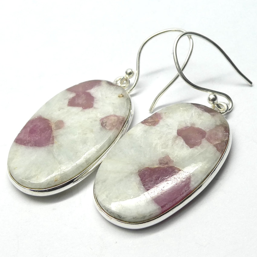 Pink Tourmaline in Milky Quartz Earrings | Oval Cabochons | 925 Sterling Silver  | Simplr Bezel Setting | Nurture your love and compassion | Genuine Gems from Crystal Heart Melbourne Australia since 1986 