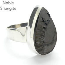 Load image into Gallery viewer, Noble Shungite Ring | Teardrop, Raw Top | 925 Sterling Silver | US Size 9 | AUS Size R1/2 | Major Healing Stone | Fullerenes and Buckyballs | Purify Water | Channel Calm Healing Universal Energy | Protect from EMFs | Genuine Gems from Crystal Heart Melbourne Australia since 1986