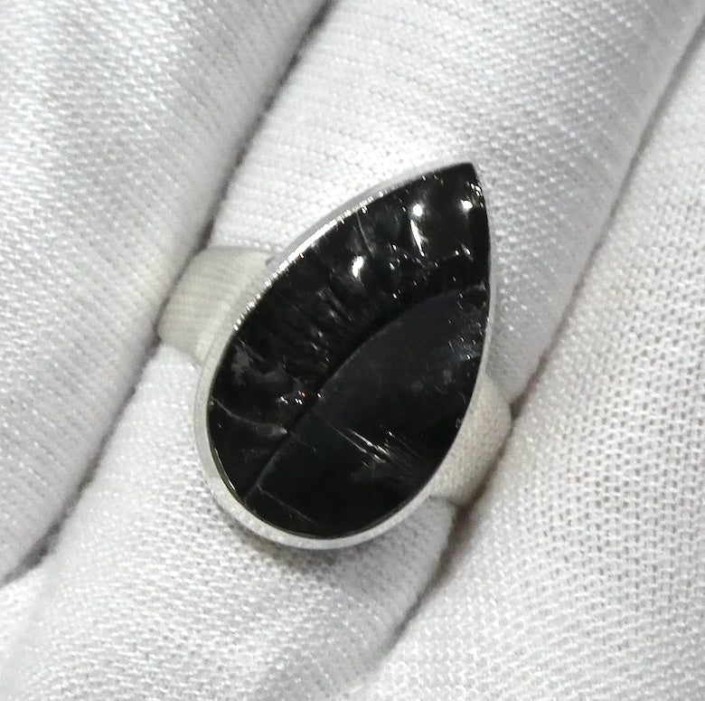 Noble Shungite Ring | Teardrop, Raw Top | 925 Sterling Silver | US Size 9 | AUS Size R1/2 | Major Healing Stone | Fullerenes and Buckyballs | Purify Water | Channel Calm Healing Universal Energy | Protect from EMFs | Genuine Gems from Crystal Heart Melbourne Australia since 1986