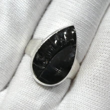 Load image into Gallery viewer, Noble Shungite Ring | Teardrop, Raw Top | 925 Sterling Silver | US Size 9 | AUS Size R1/2 | Major Healing Stone | Fullerenes and Buckyballs | Purify Water | Channel Calm Healing Universal Energy | Protect from EMFs | Genuine Gems from Crystal Heart Melbourne Australia since 1986