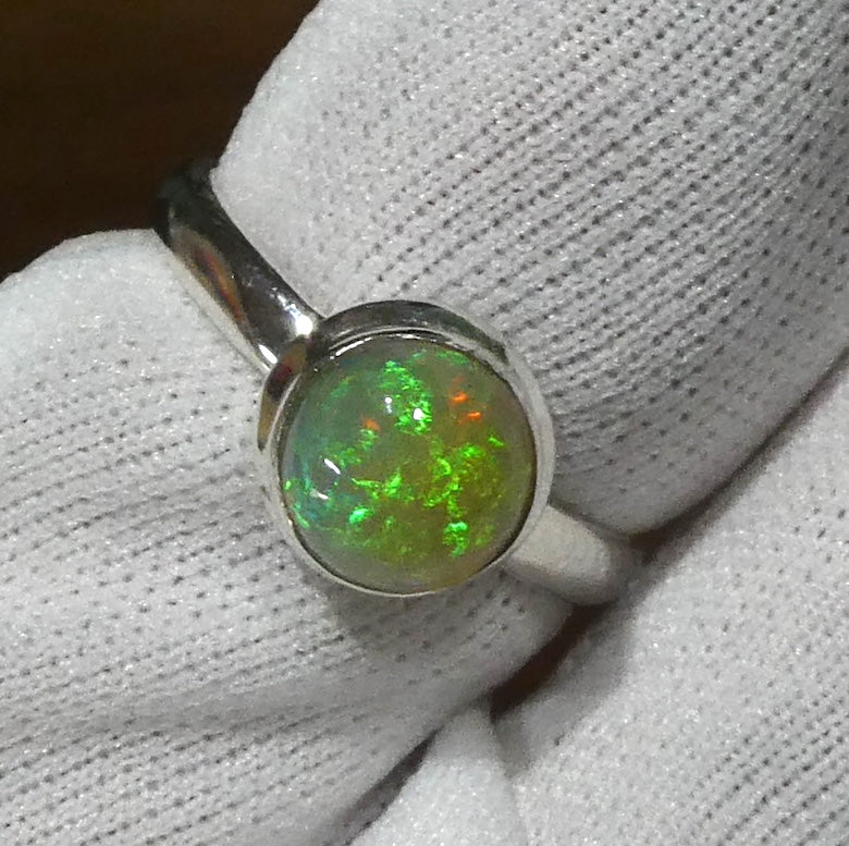 Ethiopian Opal Gemstone Ring | Solid Round Cabochon  | Lively Display of Colours |  US Size 7 | AUS Size N1/2 | Genuine Gemstones from  Crystal Heart Australia since 1986