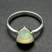 Load image into Gallery viewer, Ethiopian Opal Gemstone Ring | Solid Triangle Cabochon  | Lively Display of Colours |  US Size 7.75 | AUS Size P | Genuine Gemstones from  Crystal Heart Australia since 1986