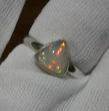 Load image into Gallery viewer, Ethiopian Opal Gemstone Ring | Solid Triangle Cabochon  | Lively Display of Colours |  US Size 7.75 | AUS Size P | Genuine Gemstones from  Crystal Heart Australia since 1986