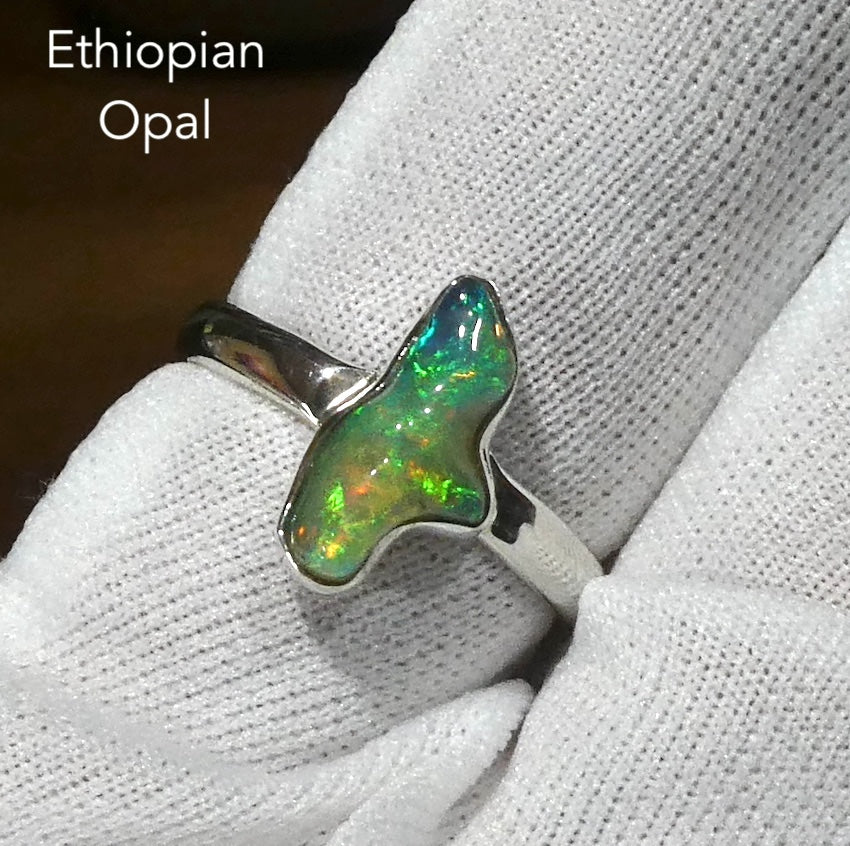 Ethiopian Opal Gemstone Ring | Polished rough nugget | Colour Flash |  US Size 8 | AUS Size P1/2 | Genuine Gemstones from  Crystal Heart Australia since 1986
