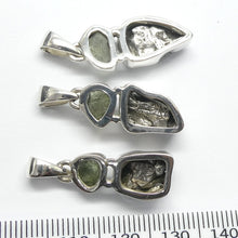 Load image into Gallery viewer, Moldavite over Nickel Iron Meteorite Pendant | Campo de Cielo | CZ | Natural Freeform Shapes | 925 Sterling Silver | Travel, Safety, Rugged Strength | Silent connected Meditation | Expansion | Inspiration | Genuine Gems from Crystal Heart Australia since 1986