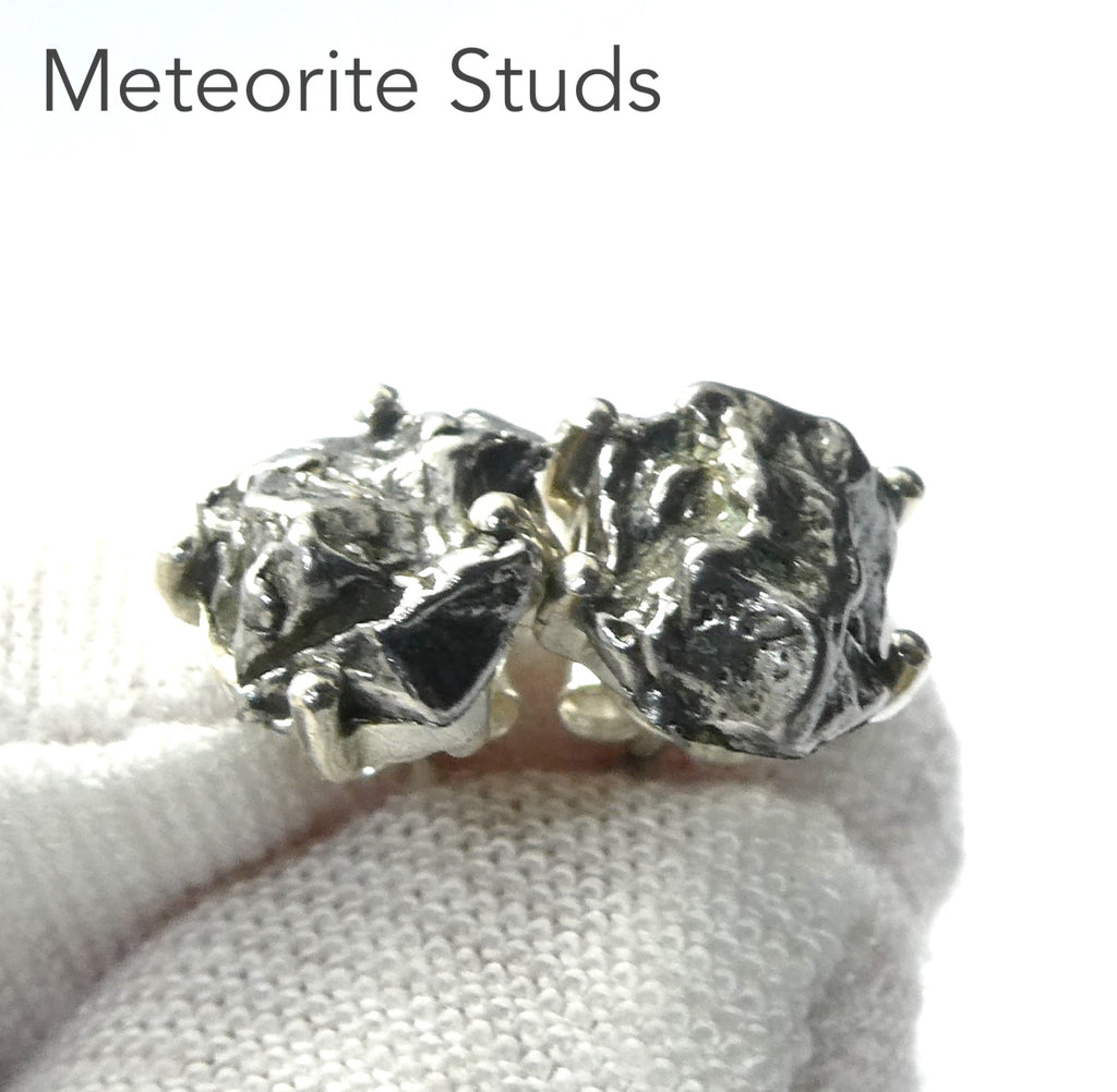 Nickel Iron Meteorite Stud Earrings | Small | Camp de Cielo | Natural Freeform Shape | 925 Sterling Silver | Travel, Safety, Rugged Strength | Silent connected Meditation | Genuine Gems from Crystal Heart Australia since 1986