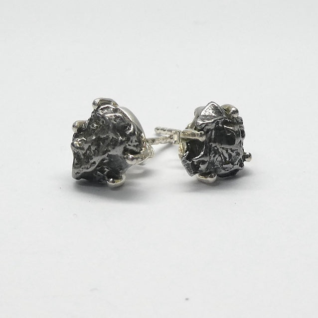 Nickel Iron Meteorite Stud Earrings | Small | Camp de Cielo | Natural Freeform Shape | 925 Sterling Silver | Travel, Safety, Rugged Strength | Silent connected Meditation | Genuine Gems from Crystal Heart Australia since 1986