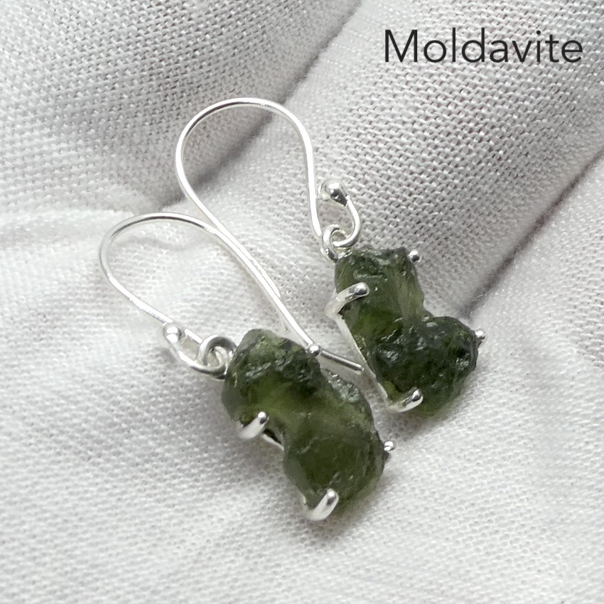 Moldavite Earrings | | Raw Stones | |925 Sterling Silver  | Claw Set | Empowers personal Heart Transformation | Conscious Evoution | Genuine Gems from Crystal Heart Melbourne Australia since 1986 