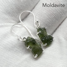 Load image into Gallery viewer, Moldavite Earrings | | Raw Stones | |925 Sterling Silver  | Claw Set | Empowers personal Heart Transformation | Conscious Evoution | Genuine Gems from Crystal Heart Melbourne Australia since 1986 