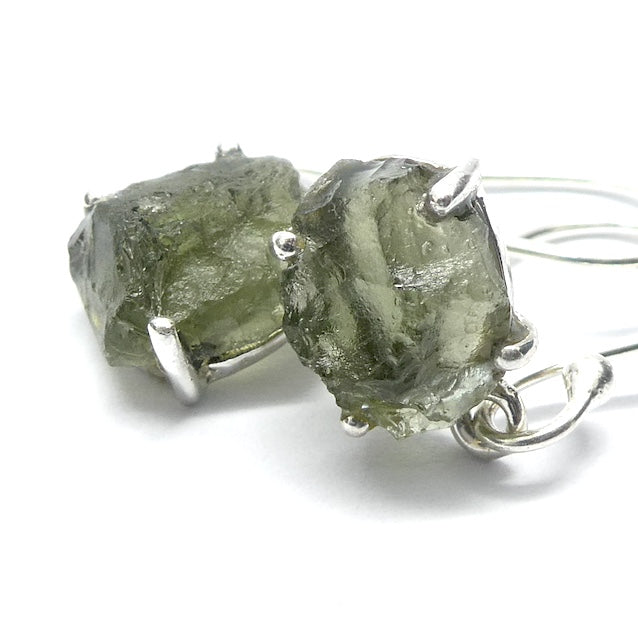 Moldavite Earrings | Raw Nuggets | 925 Sterling Silver  | Claw Set | Empowers personal Heart Transformation | Conscious Evoution | Genuine Gems from Crystal Heart Melbourne Australia since 1986 