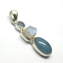 Load image into Gallery viewer, Natural Rainbow Moonstone Pendant with Aquamarine and Blue Topaz | Emotional Freedom  and Power with Refreshing Joy | Liberation and communication | Genuine Gems from Crystal Heart Melbourne Australia 1986