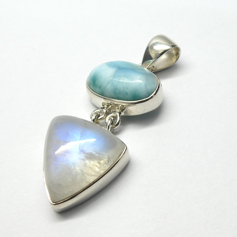 Larimar and Moonstone Pendant | Rainbow | 925 Sterling Silver | Dominican Republic Caribbean |  Pectolite Variety | Dominican Republic | Emotional centering and Freedom | Genuine Gems from Crystal Heart Melbourne Australia since 1986