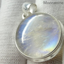 Load image into Gallery viewer, Natural Rainbow Moonstone Pendant | Large Round Cabochon | 925 Sterling Silver | Strong Blue Flash | Emotional Liberation | Genuine Gems from Crystal Heart Melbourne Australia 1986