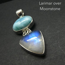 Load image into Gallery viewer, Larimar and Moonstone Pendant | Rainbow | 925 Sterling Silver | Dominican Republic Caribbean |  Pectolite Variety | Dominican Republic | Emotional centering and Freedom | Genuine Gems from Crystal Heart Melbourne Australia since 1986