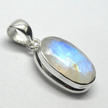 Load image into Gallery viewer, Natural Rainbow Moonstone Pendant | Blue Flash with Golden Pathway | Faceted Oval | 925 Sterling Silver | Stepped Bezel Setting | Open Back | Blue Gold Flashes | Cancer Libra Scorpio Stone | Genuine Gems from Crystal Heart Melbourne Australia 1986