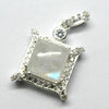 Natural Rainbow Moonstone Pendant | Blue Flash | Square Cabochon | Sparkling CZ accents around edge | 925 Sterling Silver | Open Back | Blue Flash | Cancer Libra Scorpio Stone | Genuine Gems from Crystal Heart Melbourne Australia 1986