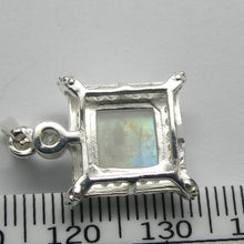 Load image into Gallery viewer, Natural Rainbow Moonstone Pendant | Blue Flash | Square Cabochon | Sparkling CZ accents around edge | 925 Sterling Silver | Open Back | Blue Flash | Cancer Libra Scorpio Stone | Genuine Gems from Crystal Heart Melbourne Australia 1986