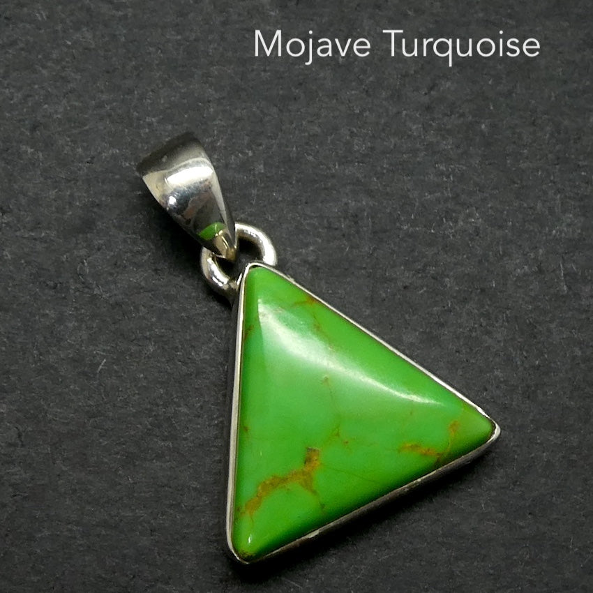 Green Turquoise Pendant, Mojave, Triangle Cabochon, 925 Sterling Silver, r1