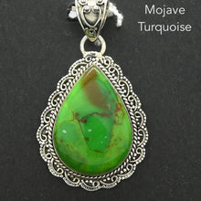 Load image into Gallery viewer, Mojave Green Turquoise Pendant | 925 Sterling Silver | Ethnic Detail | Teardrop Cabochon | Inspire breath and energy | Lighten a negative load | Genuine Gems from Crystal Heart Melbourne since 1986