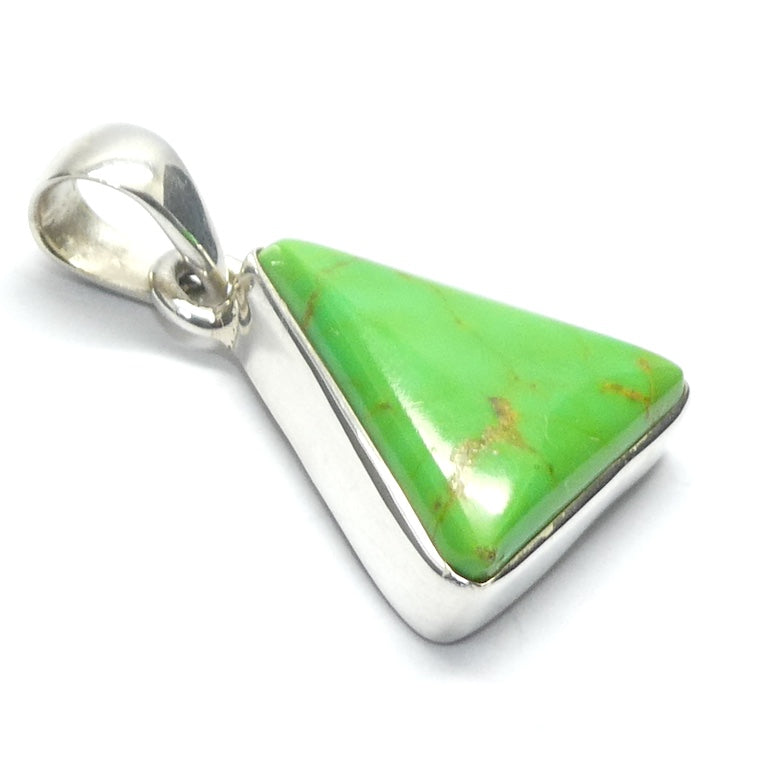 Green Turquoise Pendant, Mojave, Triangle Cabochon, 925 Sterling Silver, r1