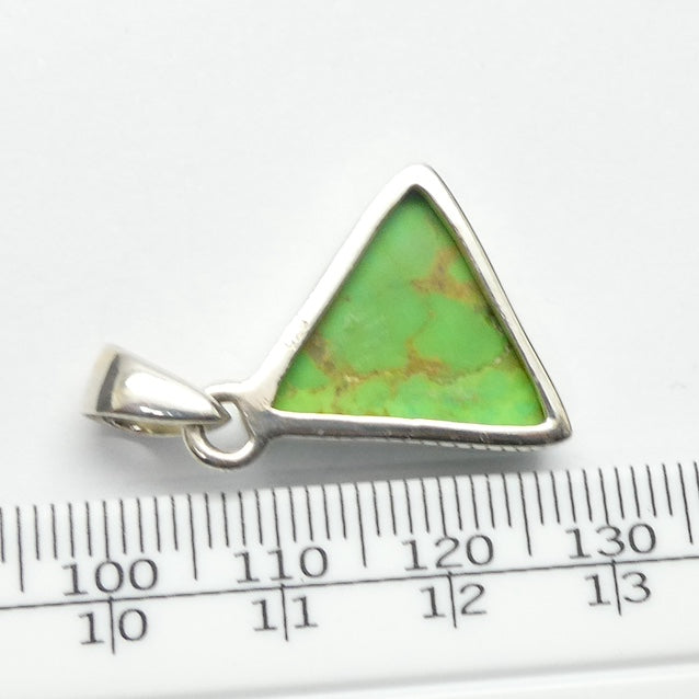 Green Turquoise Pendant, Mojave, Triangle Cabochon, 925 Sterling Silver, r1