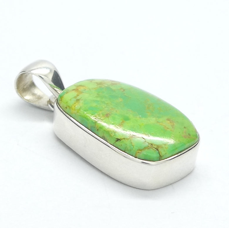 Mojave Green Turquoise Pendant | 925 Sterling Silver | Oblong Cabochon | Inspire breath and energy | Lighten a negative load | Genuine Gems from Crystal Heart Melbourne since 1986