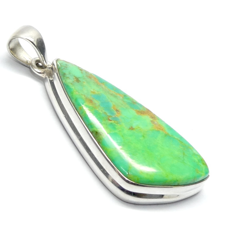 Green Turquoise Pendant, Mojave, Freeform Cabochon, 925 Sterling Silver, r3