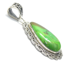 Load image into Gallery viewer, Mojave Green Turquoise Pendant | 925 Sterling Silver | Ethnic Detail | Teardrop Cabochon | Inspire breath and energy | Lighten a negative load | Genuine Gems from Crystal Heart Melbourne since 1986