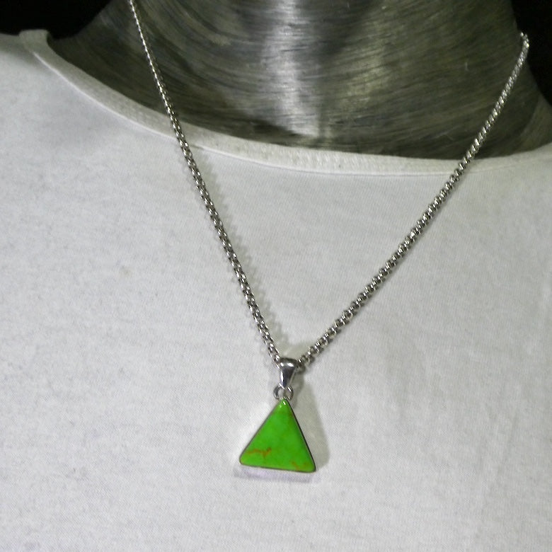 Green Turquoise Pendant, Mojave, Triangle Cabochon, 925 Sterling Silver, r1