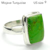 Green Turquoise Ring, Mojave, Oblong Cabochon, 925 Sterling Silver, r1