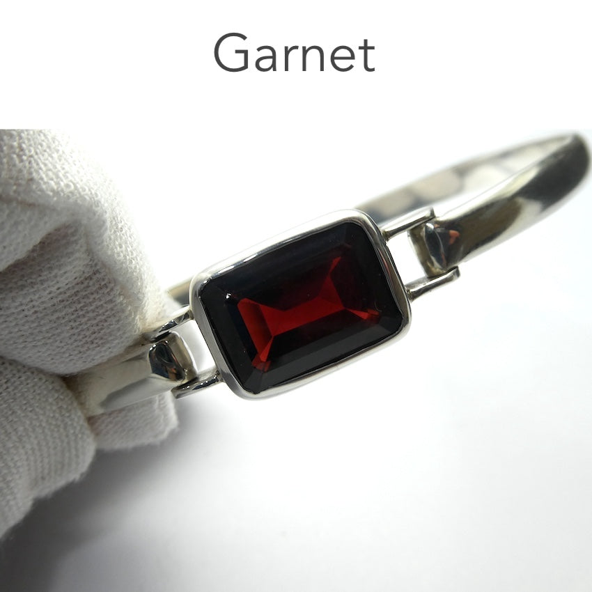 Garnet Gemstone Bracelet | Large oblong faceted gemstone | Looks like a stylish Bangle | Hidden easy Clasp | Meditation | Heart Centred Warmth | Energising | Genuine Gemstones from Crystal Heart Melbourne Australia since 1986