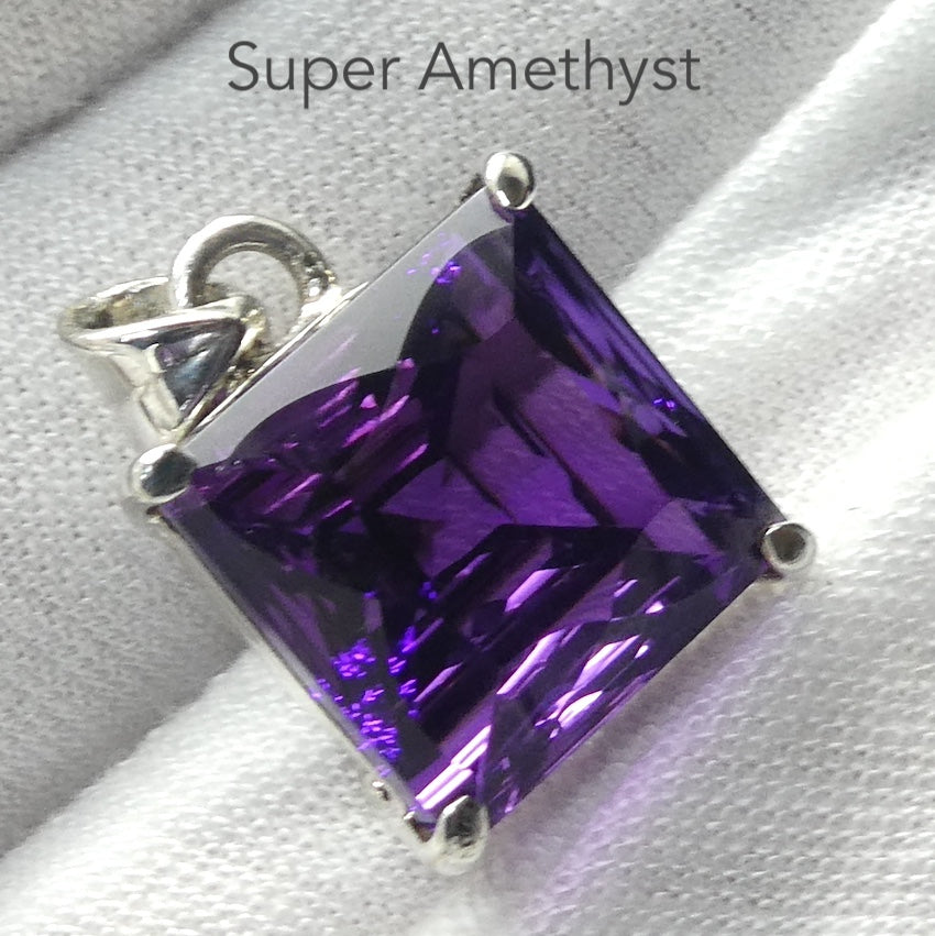 Amethyst Pendant | Diamond Square Gemstone | AAA Grade | Super Special fancy cut  | 925 Sterling Silver | Mesmerising Beauty | Quality Silver Work | Genuine Gems from Crystal Heart Melbourne Australia since 1986