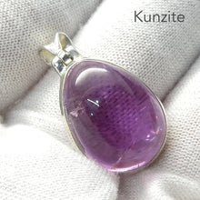 Load image into Gallery viewer, Kunzite Pendant | Teardrop Cabochon | Good colour Translucency | 925 Sterling Silver | Bezel Set | Wisdom of the Heart | Taurus Scorpio Leo | Genuine Gems from Crystal heart Melbourne Australia since 1986  