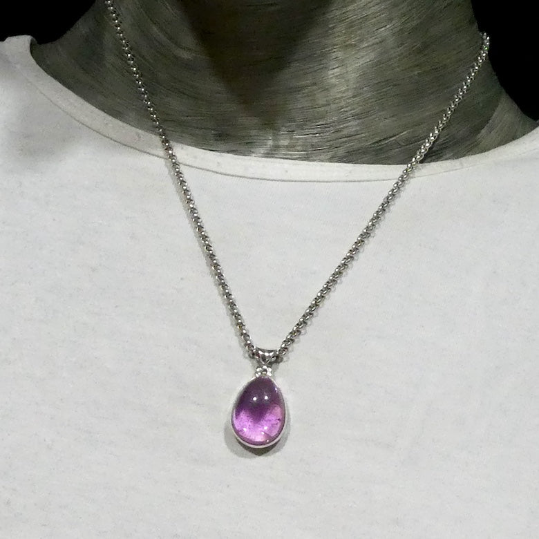 Kunzite Pendant | Teardrop Cabochon | Good colour Translucency | 925 Sterling Silver | Bezel Set | Wisdom of the Heart | Taurus Scorpio Leo | Genuine Gems from Crystal heart Melbourne Australia since 1986  