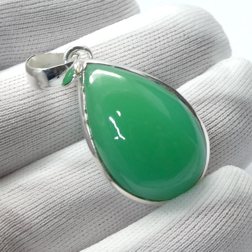 Chrysoprase Pendant | Teardrop Cabochon | 925 Sterling Silver | Perfect Apple Green Good Translucency | AKA Australian Jade | Empowering healer | Genuine Gemstones from Crystal Heart Melbourne Australia since 1986